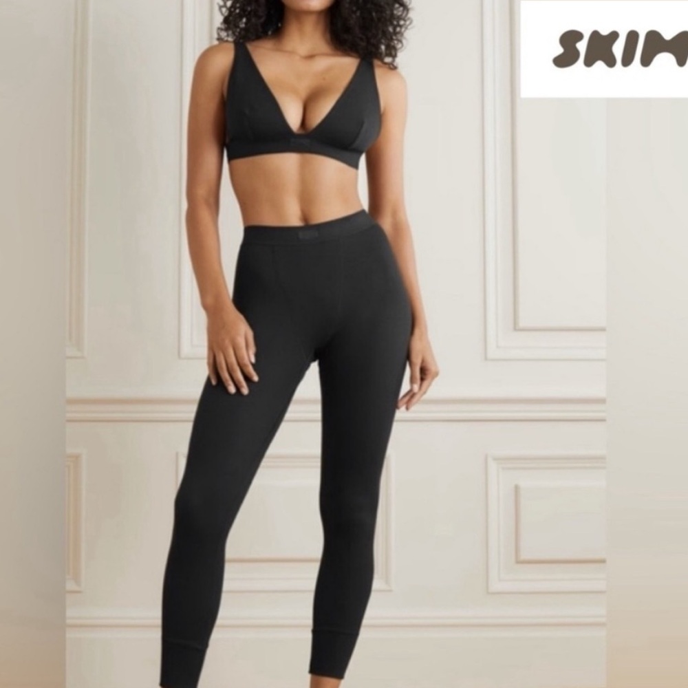 Skims Women's Soot Cotton Rib‎ Plunge Adjustable Bralette Size L NWT